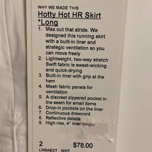 Lululemon Athletic Hottie Hot *Long skirt sz 2